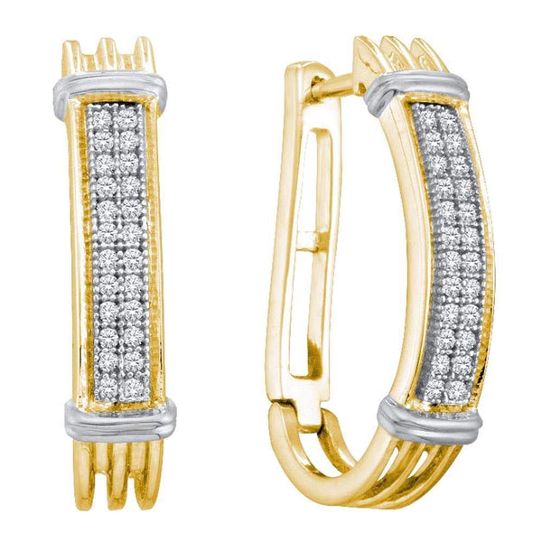 Yellow-tone Sterling Silver Round Pave-set Diamond Oblong Double Row Hoop Earrings 1/6 Cttw - Gold Americas