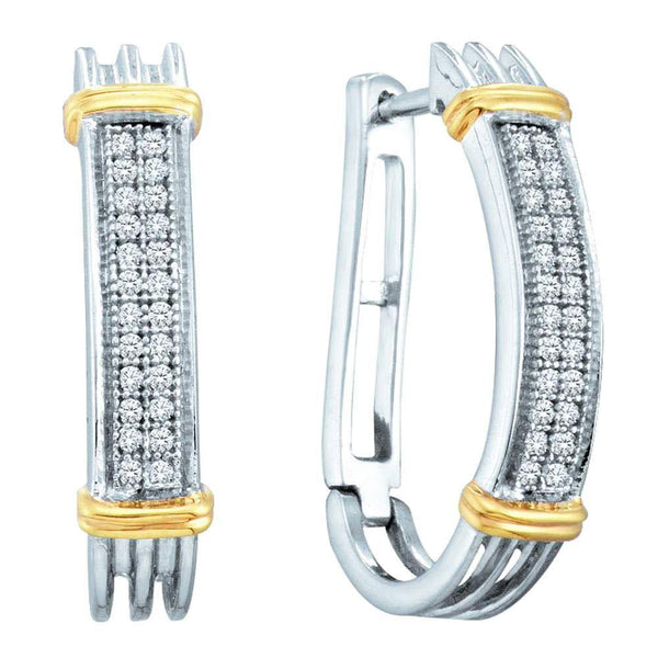 Sterling Silver Round Diamond Two-tone Oblong Double Row Hoop Earrings 1/6 Cttw - Gold Americas