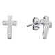 Sterling Silver Round Diamond Cross Faith Stud Earrings 1/10 Cttw
