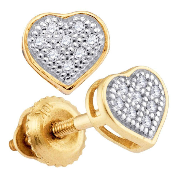 Yellow-tone Sterling Silver Round Diamond Heart Cluster Stud Earrings 1/20 Cttw - Gold Americas