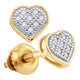 Yellow-tone Sterling Silver Round Diamond Heart Cluster Stud Earrings 1/20 Cttw