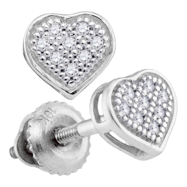 Sterling Silver Round Diamond Heart Cluster Stud Earrings 1/20 Cttw - Gold Americas