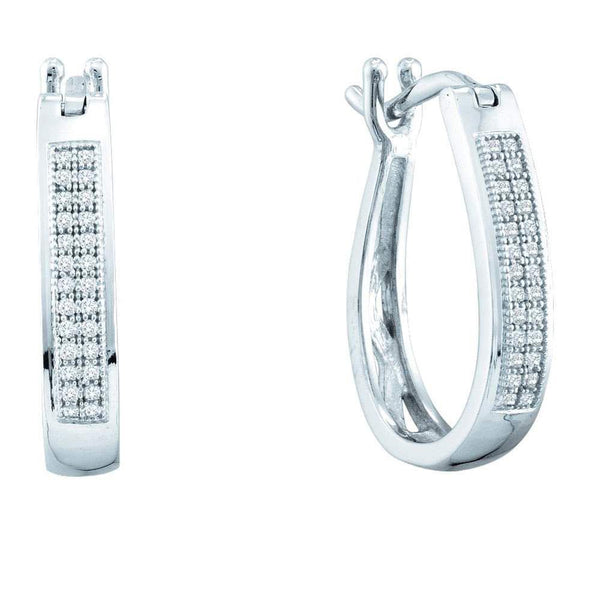 Sterling Silver Round Diamond Oblong Double Row Hoop Earrings 1/6 Cttw - Gold Americas