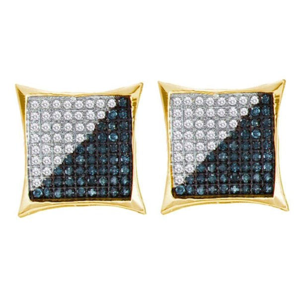 Yellow-tone Sterling Silver Mens Round Blue Color Enhanced Diamond Square Cluster Earrings 1/4 Cttw - Gold Americas