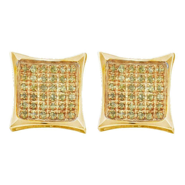 10K Yellow Gold Mens Round Yellow Color Enhanced Diamond Cluster Square Kite Earrings 1/20 Cttw - Gold Americas