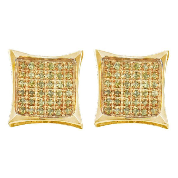 10K Yellow Gold Mens Round Color Enhanced Diamond Square Kite Cluster Earrings 1/10 Cttw - Gold Americas