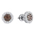 14K White Gold Round Cognac-brown Color Enhanced Diamond Flower Cluster Screwback Earrings 3/4 Cttw - Gold Americas