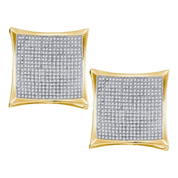 10K Yellow Gold Round Diamond Square Kite Cluster Screwback Earrings 2.00 Cttw - Gold Americas