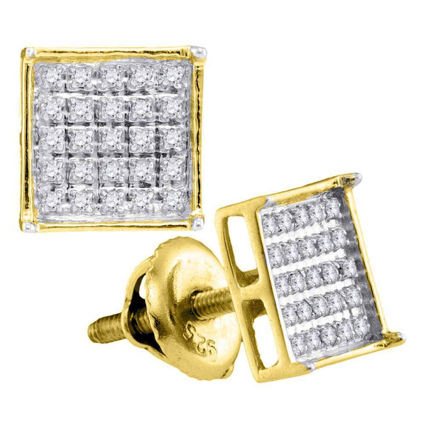 Yellow-tone Sterling Silver Round Diamond Square Cluster Stud Earrings 1/6 Cttw - Gold Americas