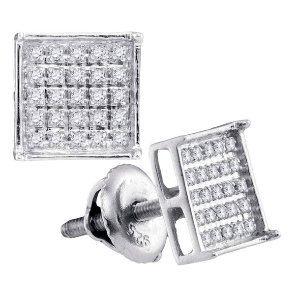 Sterling Silver Unisex Round Diamond Square Cluster Stud Earrings 1/6 Cttw - Gold Americas
