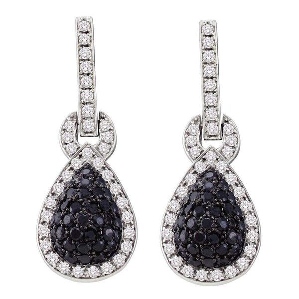 10K White Gold Round Black Color Enhanced Diamond Teardrop Dangle Earrings 1-3/4 Cttw - Gold Americas