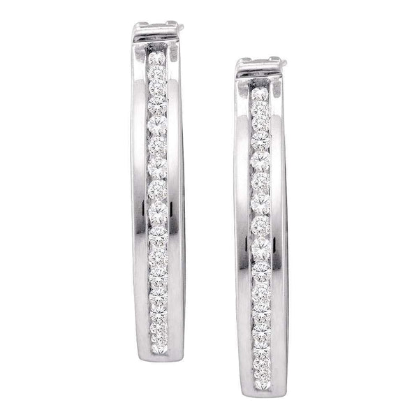 10K White Gold Round Diamond Single Row Channel-set Hoop Earrings 1/6 Cttw - Gold Americas