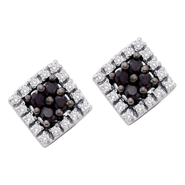 10K White Gold Round Black Color Enhanced Diamond Square Cluster Screwback Earrings 1/3 Cttw - Gold Americas
