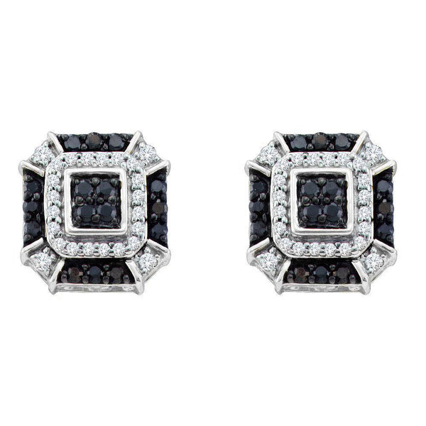 10K White Gold Round Black Color Enhanced Diamond Square Geometric Cluster Earrings 1/2 Cttw - Gold Americas