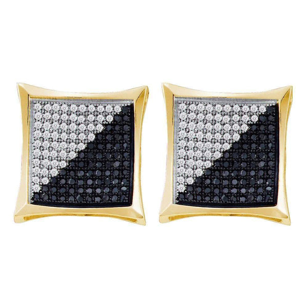 10K Yellow Gold Round Black Color Enhanced Diamond Square Kite Cluster Earrings 7/8 Cttw - Gold Americas