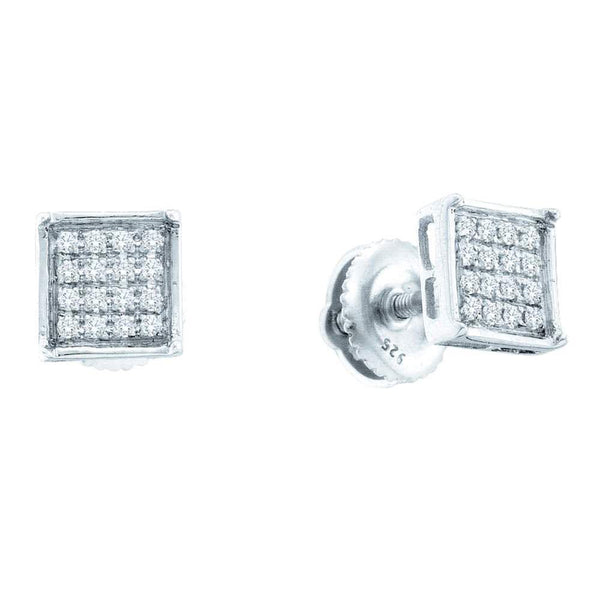 Sterling Silver Round Pave-set Diamond Square Cluster Earrings 1/3 Cttw - Gold Americas