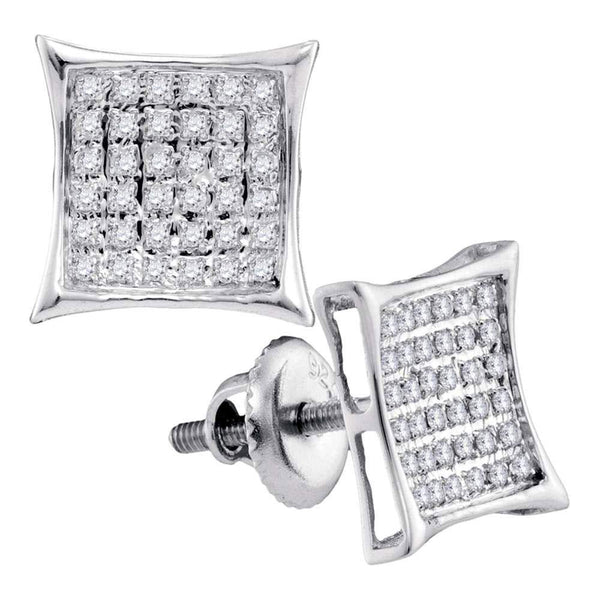 Sterling Silver Round Diamond Square Kite Cluster Stud Earrings 1/4 Cttw - Gold Americas