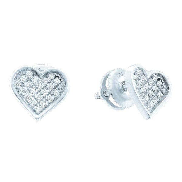Sterling Silver Round Diamond Concave Heart Cluster Screwback Earrings 1/5 Cttw - Gold Americas