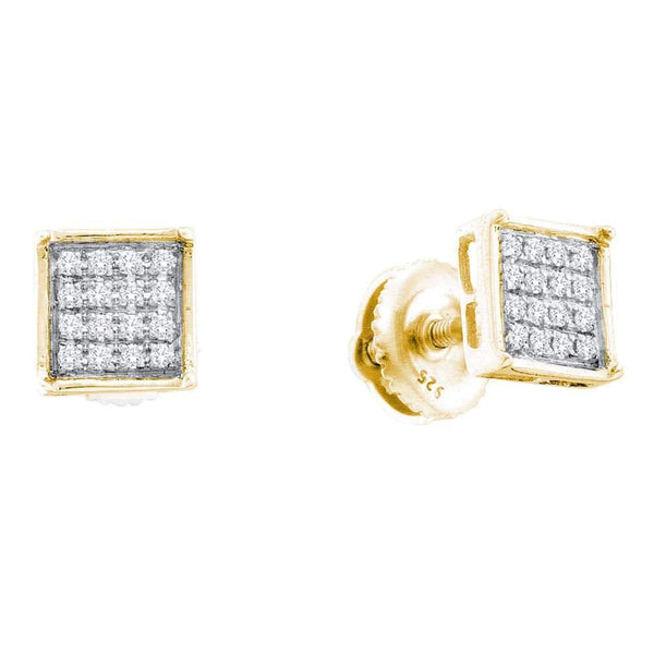 Yellow-tone Sterling Silver Round Diamond Square Cluster Screwback Earrings 1/10 Cttw - Gold Americas