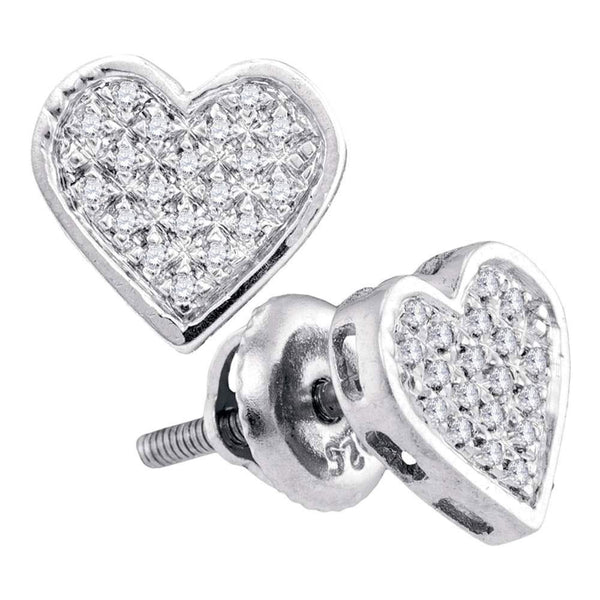 Sterling Silver Round Diamond Heart Cluster Screwback Stud Earrings 1/10 Cttw - Gold Americas