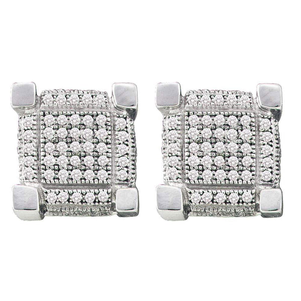 10K White Gold Mens Round Pave-set Diamond 3D Cube Square Cluster Earrings 1/4 Cttw - Gold Americas