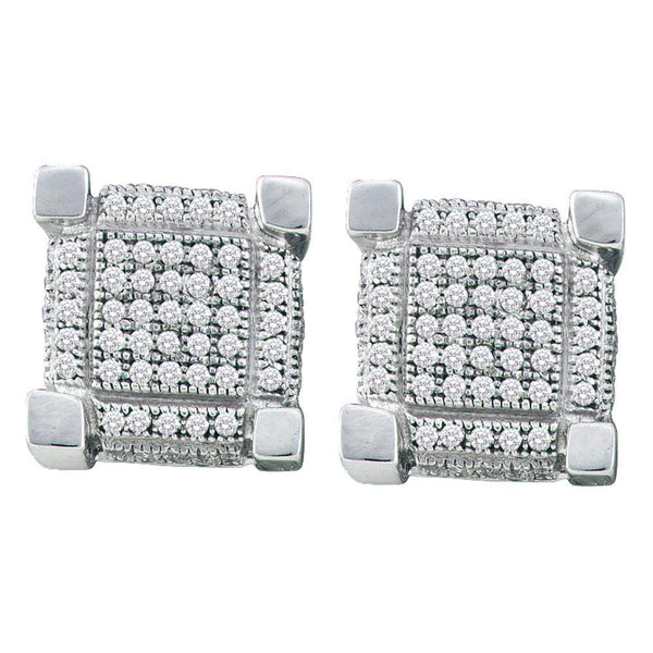 Sterling Silver Mens Round Diamond 3D Square Cluster Stud Earrings 1/2 Cttw - Gold Americas
