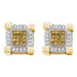 10K Yellow Gold Mens Round Yellow Color Enhanced Diamond 3D Cube Stud Earrings 1/2 Cttw - Gold Americas