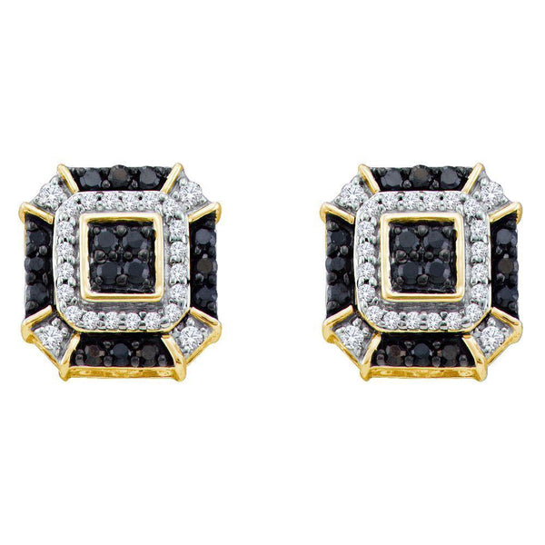 10K Yellow Gold Round Black Color Enhanced Diamond Square Geometric Cluster Earrings 1/2 Cttw - Gold Americas