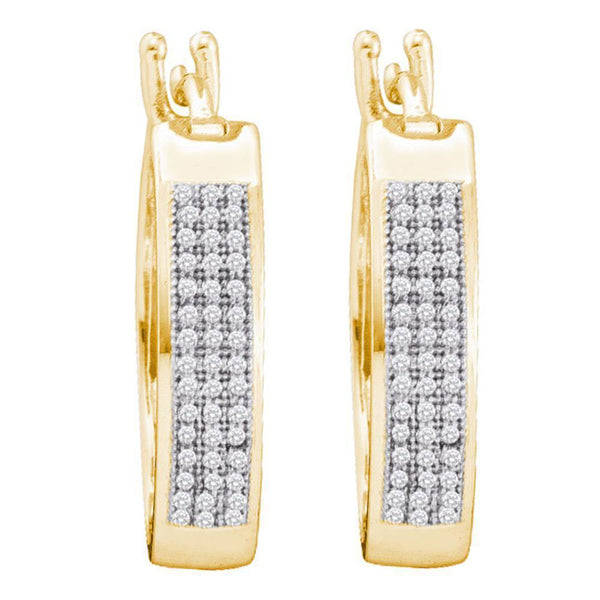 10K Yellow Gold Round Diamond Triple Row Hoop Earrings 1/4 Cttw - Gold Americas