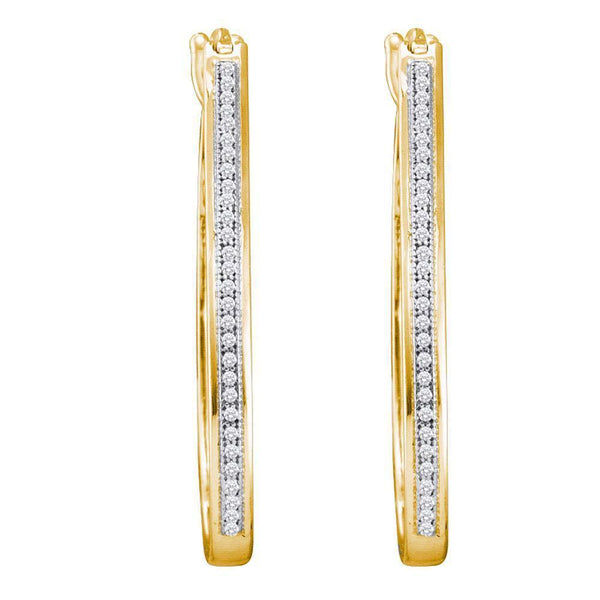 10K Yellow Gold Round Diamond Single Row Slender Hoop Earrings 1/6 Cttw - Gold Americas
