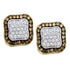 10K Yellow Gold Round Cognac-brown Color Enhanced Diamond Square Frame Cluster Earrings 1.00 Cttw - Gold Americas