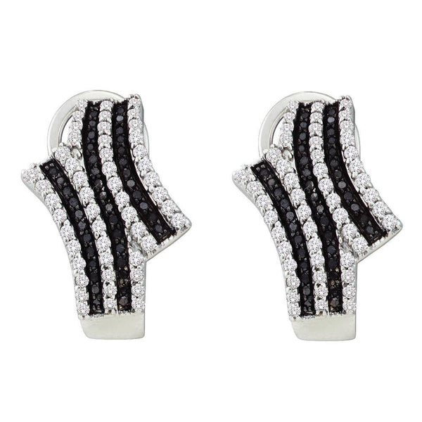 14K White Gold Round Black Color Enhanced Diamond Hoop Earrings 7/8 Cttw - Gold Americas