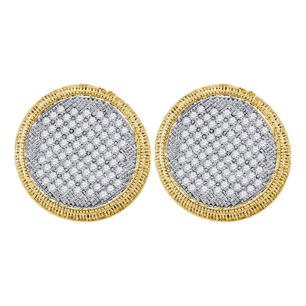 10K Yellow Gold Round Pave-set Diamond Circle Cluster Stud Earrings 1.00 Cttw - Gold Americas
