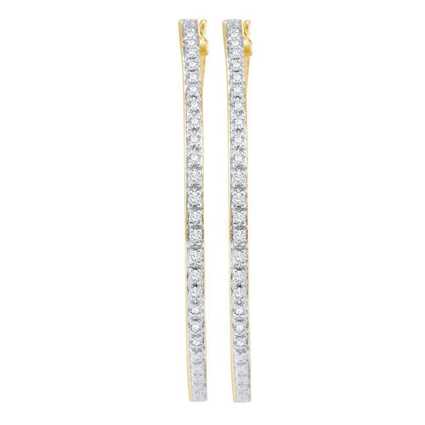 14K Yellow Gold Round Diamond Slender Single Row Hoop Earrings 1.00 Cttw - Gold Americas