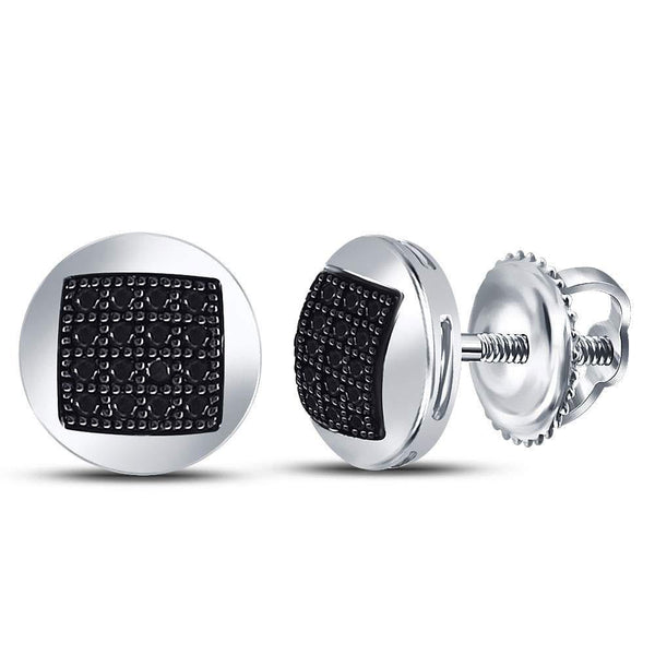 Sterling Silver Mens Round Color Enhanced Black Diamond Circle Cluster Stud Earrings 1/6 Cttw - Gold Americas