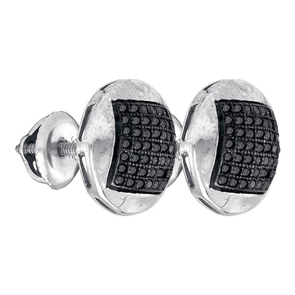 Sterling Silver Mens Round Black Color Enhanced Diamond Cluster Earrings 1/3 Cttw - Gold Americas