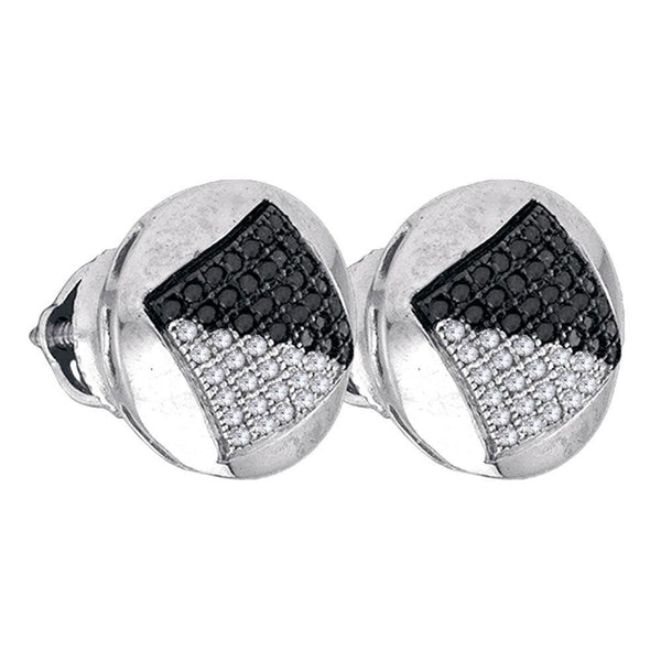 Sterling Silver Mens Round Black Color Enhanced Diamond Circle Cluster Stud Earrings 1/3 Cttw - Gold Americas