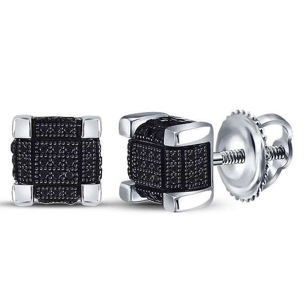 Sterling Silver Mens Round Color Enhanced Black Diamond 3D Cube Stud Earrings 1/3 Cttw - Gold Americas