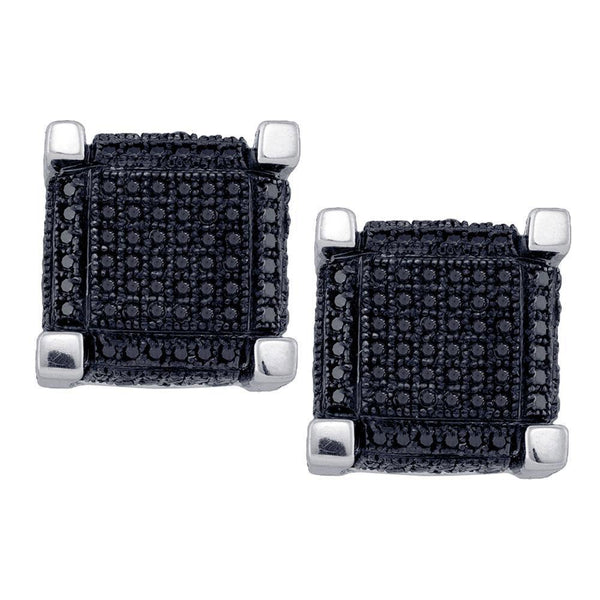 10K White Gold Mens Round Black Color Enhanced Diamond 3D Square Cube Cluster Earrings 1.00 Cttw - Gold Americas