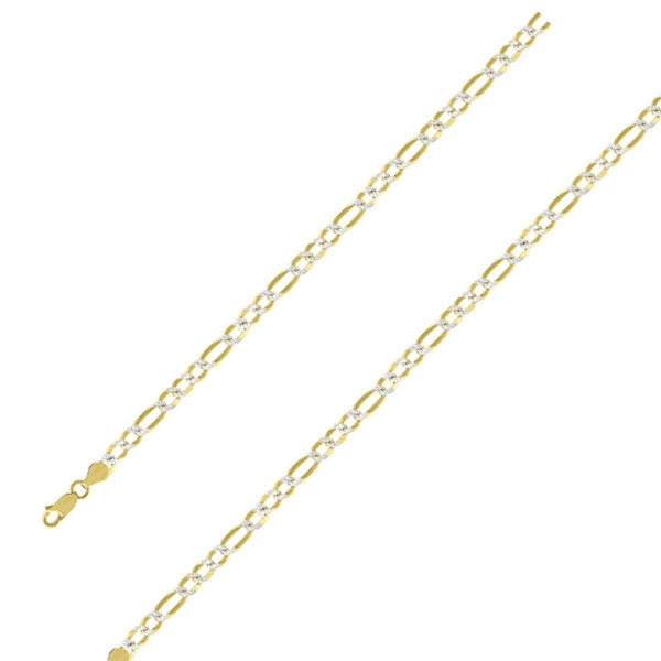 14k Yellow Gold Plated 5mm Silver Pave Figaro Chain Size- 9" - Gold Americas