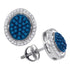 10K White Gold Round Blue Color Enhanced Diamond Oval Frame Cluster Earrings 3/8 Cttw - Gold Americas