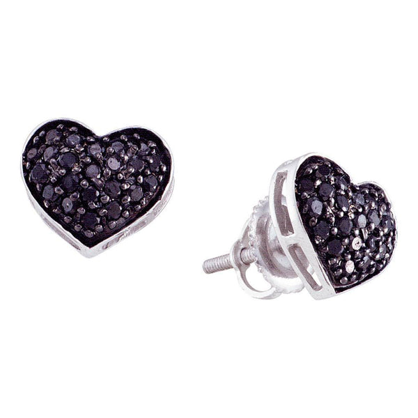 10K White Gold Round Black Color Enhanced Diamond Heart Cluster Earrings 3/8 Cttw - Gold Americas