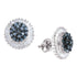 10K White Gold Round Blue Color Enhanced Diamond Cluster Earrings 1.00 Cttw - Gold Americas