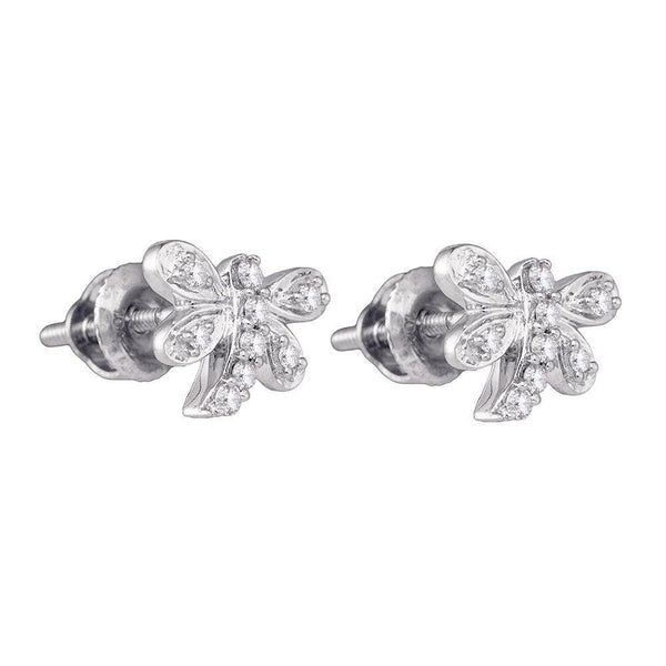 10K White Gold Round Diamond Butterfly Bug Stud Earrings 1/8 Cttw - Gold Americas