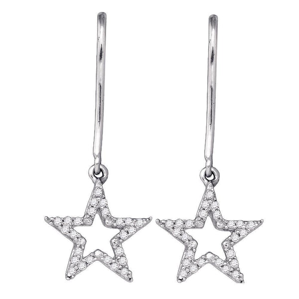 10K White Gold Round Diamond Star Dangle Earrings 1/8 Cttw - Gold Americas