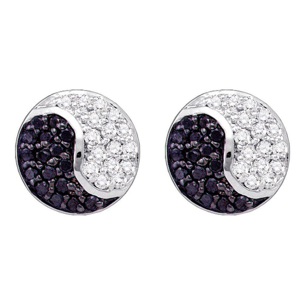 10k White Gold Black Color Enhanced Diamond Cluster Ying Yang Unisex Mens Screwback Stud Earrings 1/3 Cttw - Gold Americas