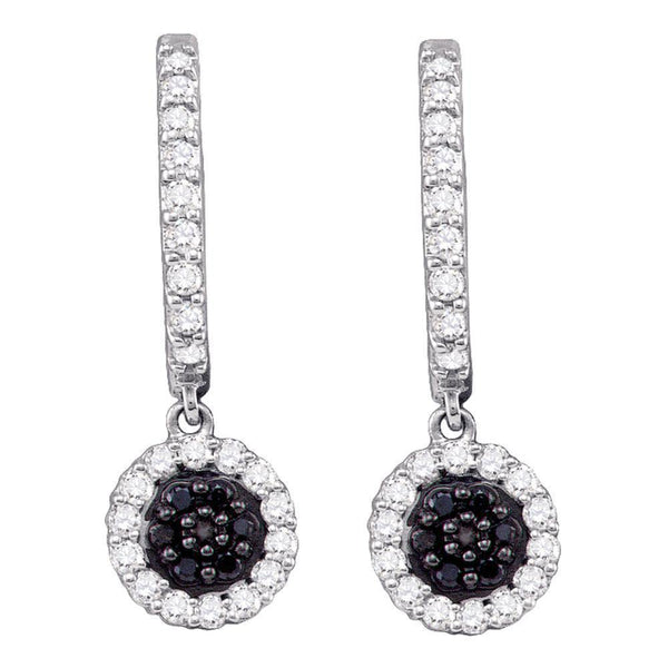 10k White Gold Black Color Enhanced Diamond Hoop Flower Cluster Dangle Earrings 1/2 Cttw - Gold Americas