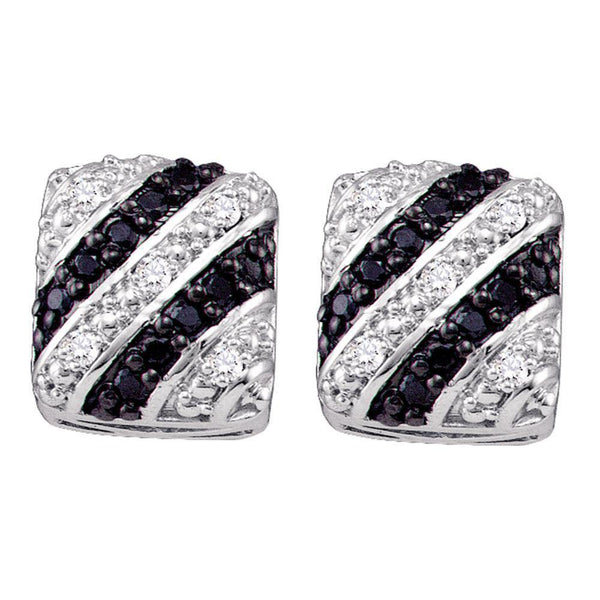 10K White Gold Round Black Color Enhanced Diamond Striped Stud Screwback Earrings 1/3 Cttw - Gold Americas