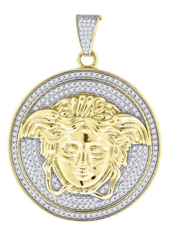 925 Sterling Silver Yellow-tone Cubic Zirconia CZ Versace Medusa Unisex Pendant Charm, Pendants, JJ-SLV, Jawa Jewelers