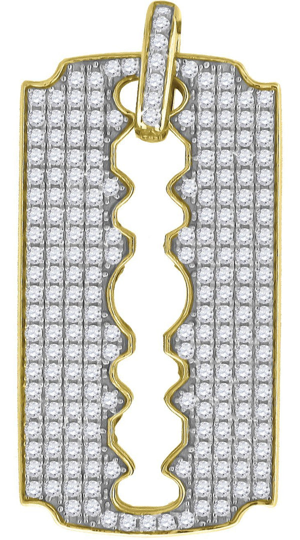 Yellow-tone Sterling Silver Mens Round Cubic Zirconia CZ Blade Charm Pendant, Pendants, Silverine, Jawa Jewelers